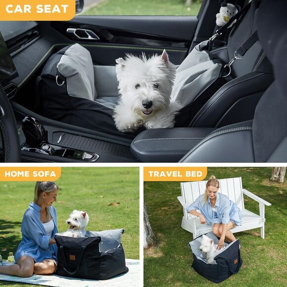 Dog Car Seat Waterproof Booster w Storage Pockets Groom Glove Small Black Gray - Picture 7 of 16